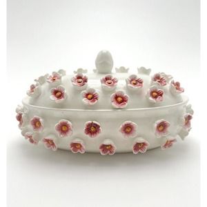 Vintage Candy Dish Pink Flowers And White Decor Candy Maker Alcobaca